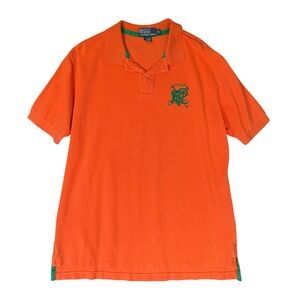 Polo Ralph Lauren‎ Shirt Mens XL Orange Green Monogram Cross Mallets Golf Tennis